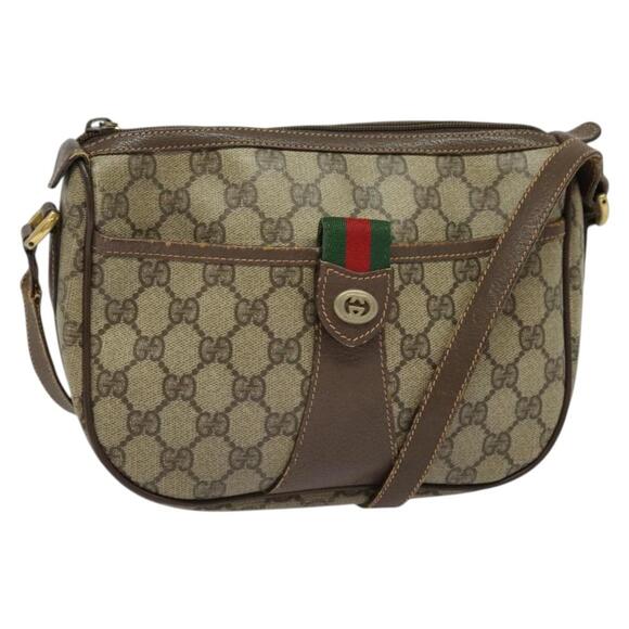 GUCCI GG Supreme Web Sherry Line Bag Pvc Beige Gold Red 89 02 032 - Picture 1 of 16